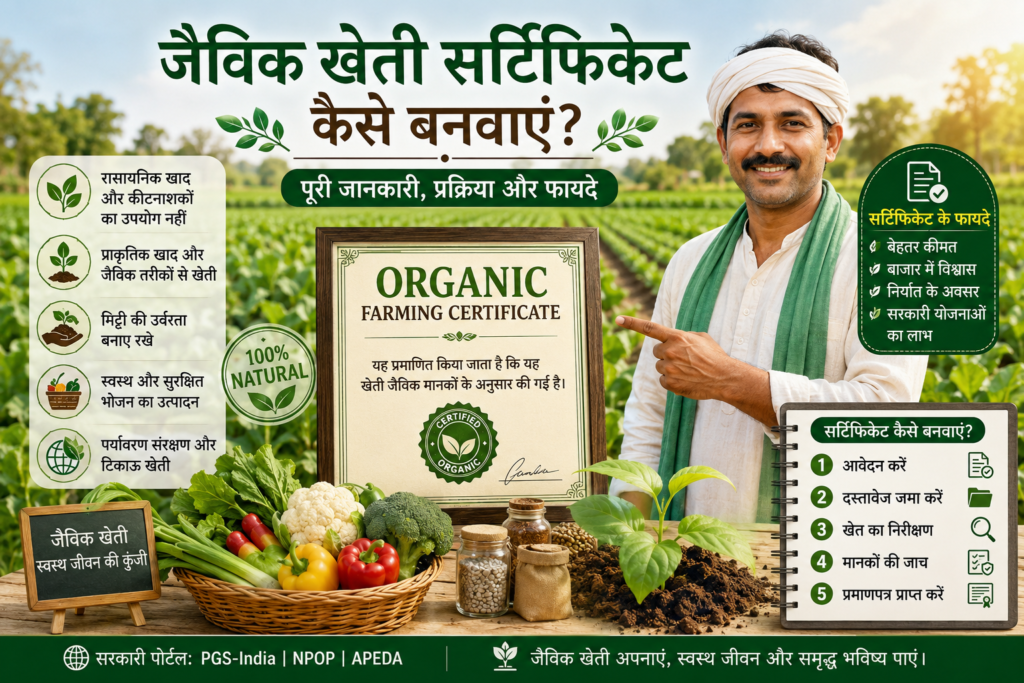 जैविक खेती सर्टिफिकेट कैसे बनवाएं? पूरी जानकारी, प्रक्रिया, दस्तावेज और फायदे